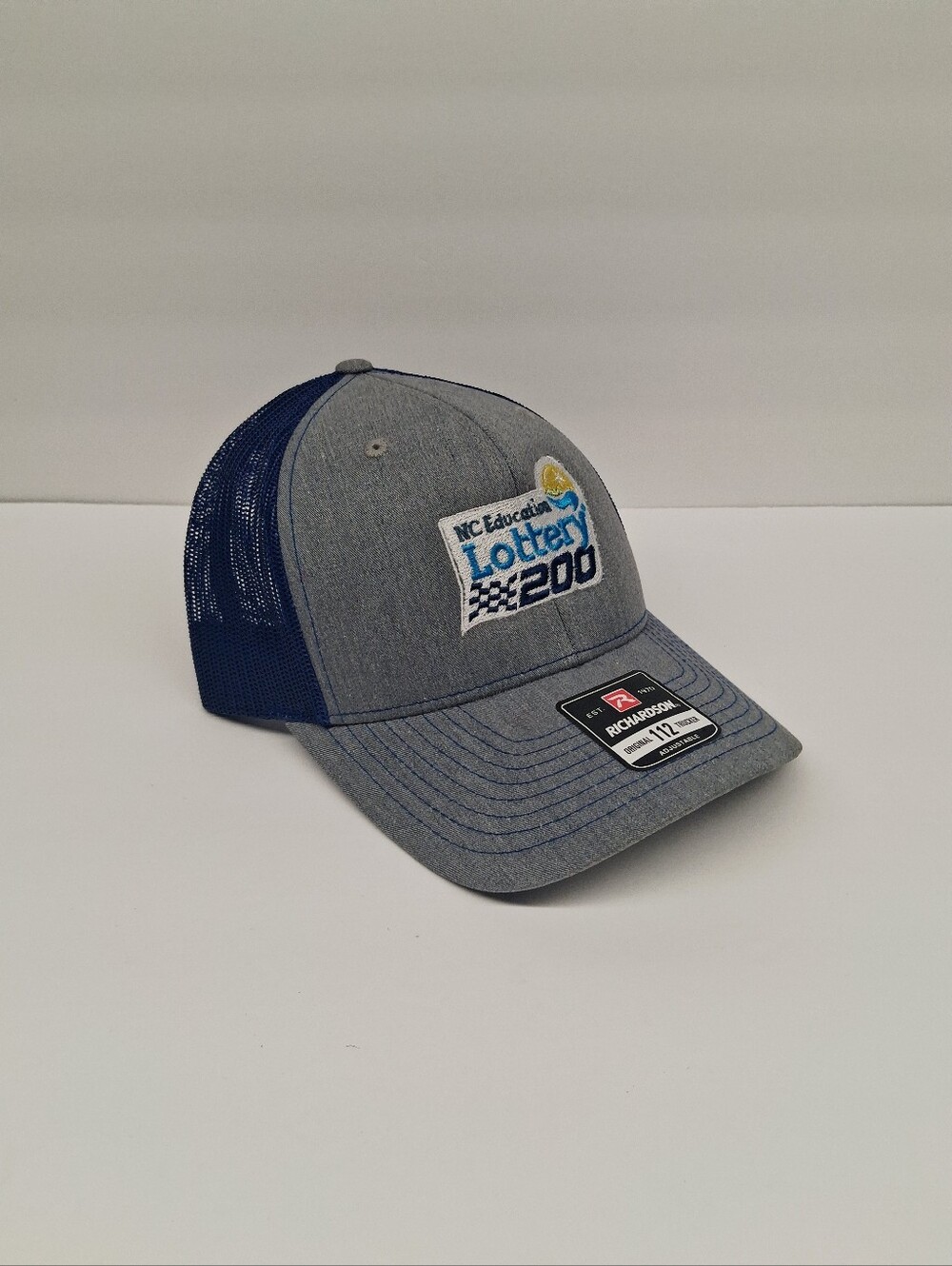 NC Education Lottery 200 Richardson 112 Gray Blue Snapback Mesh Trucker Hat
